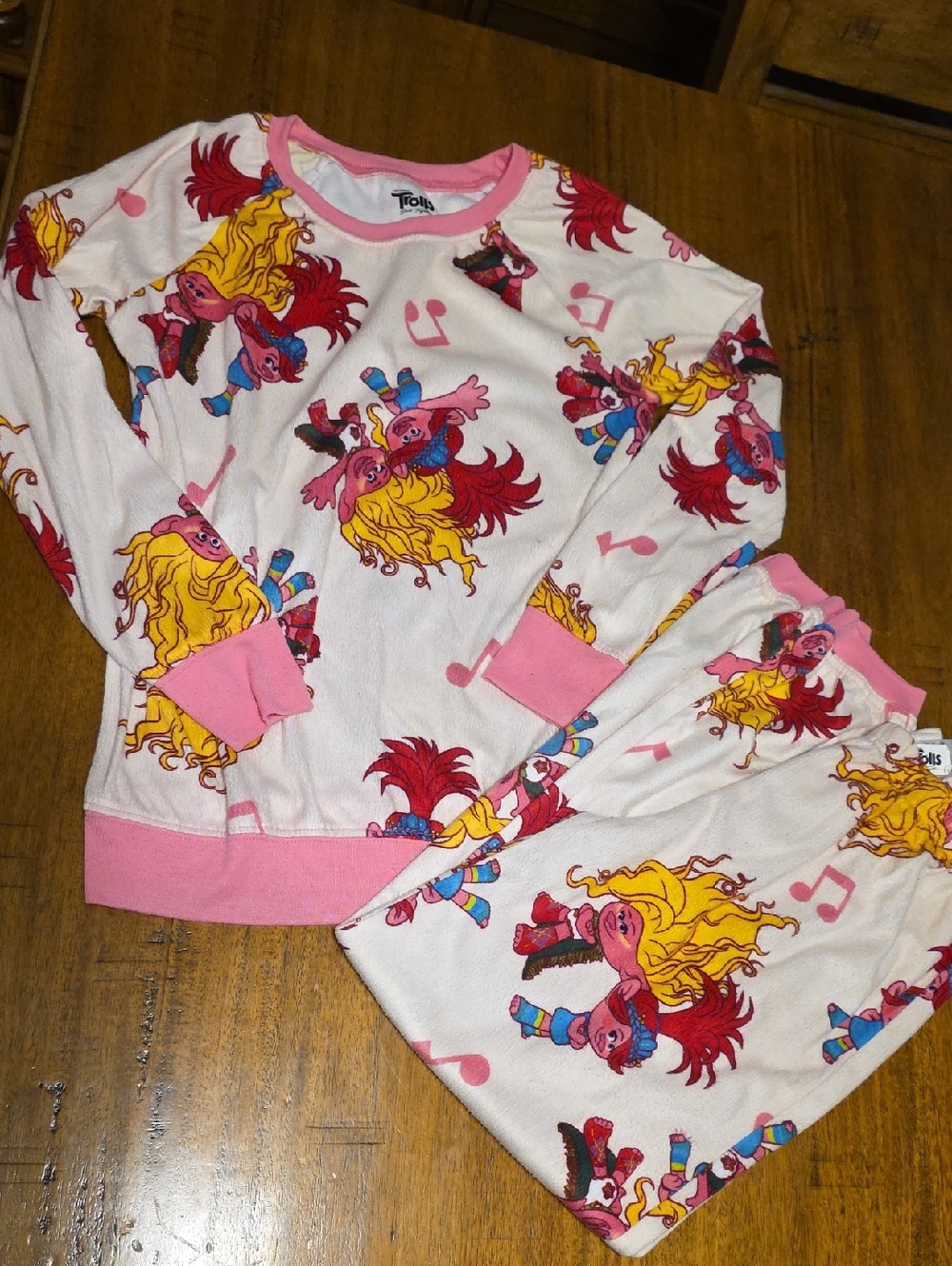 Trolls Pink Kids Pajama Set - Girls Long Sleeve Top & Pants Sz 10/12